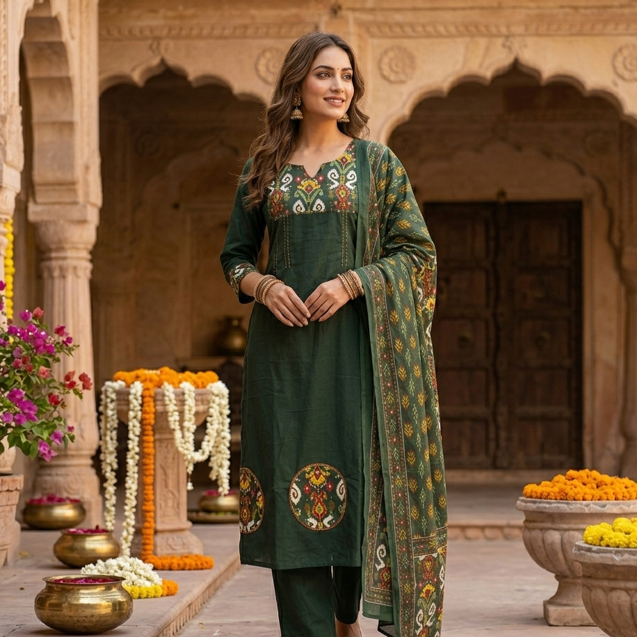 Crimson Cambric Cotton Dupatta Set