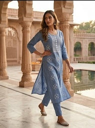 Denim Blue Applique Kurti
