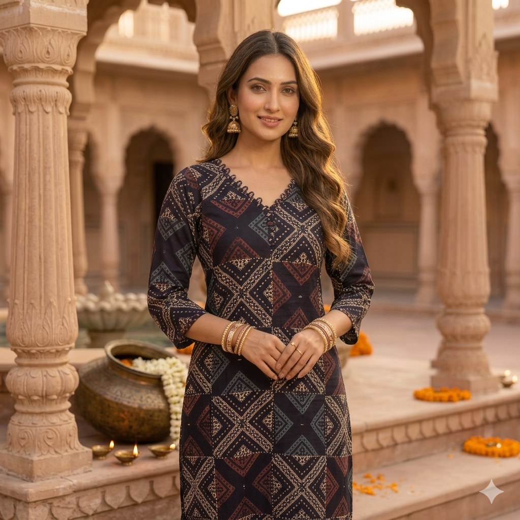 The Aadya Geometric Long Kurti