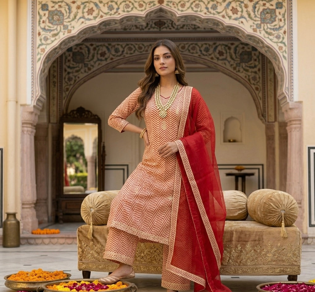 Maru Zigzag Dupatta Set with Gharara