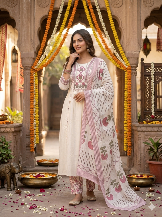 White Lover Dupatta Set