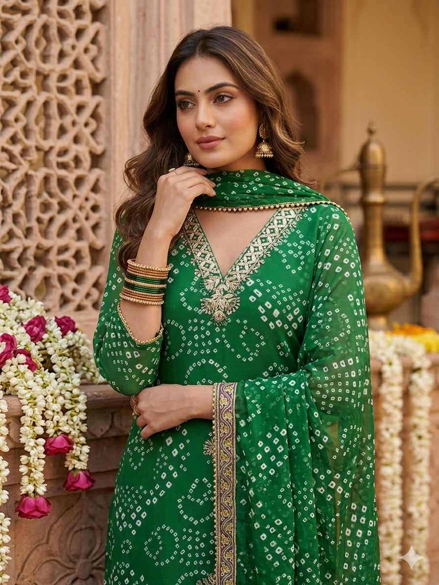 Bandhej Dupatta Set