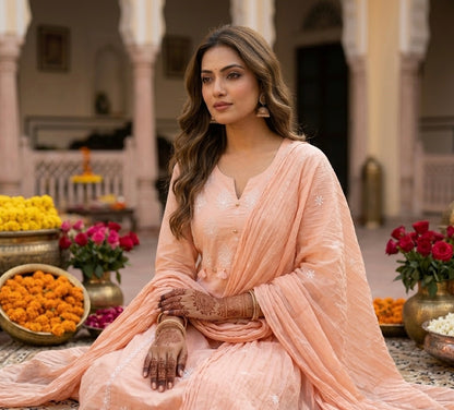 Pastel Coloured Thread Embroidered Dupatta Set