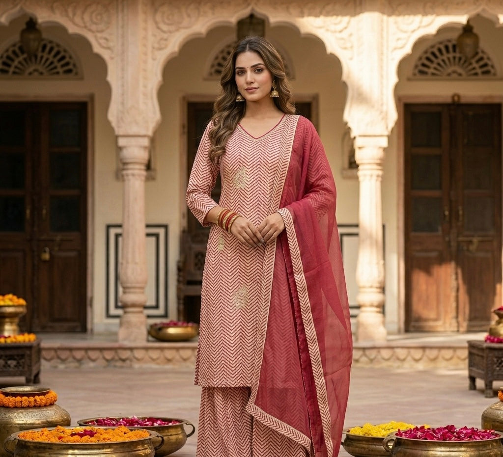 Maru Zigzag Dupatta Set with Gharara