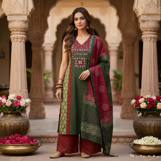 Sleeveless Kutch Dupatta Set