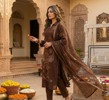 Earthy Elegance Cross Stitch Dupatta Set