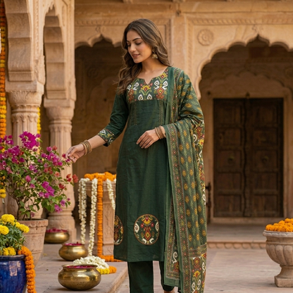 Crimson Cambric Cotton Dupatta Set