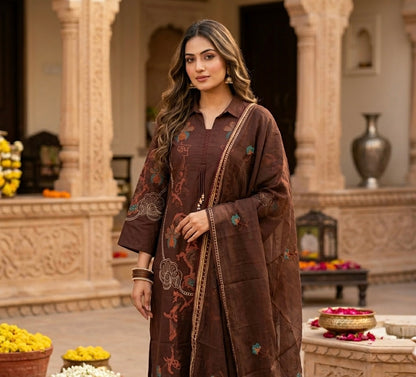 Earthy Elegance Cross Stitch Dupatta Set