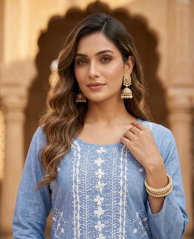 Denim Blue Applique Kurti