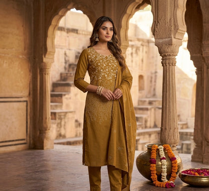 Spring Cambric Cotton Thread Embroidered Dupatta Set