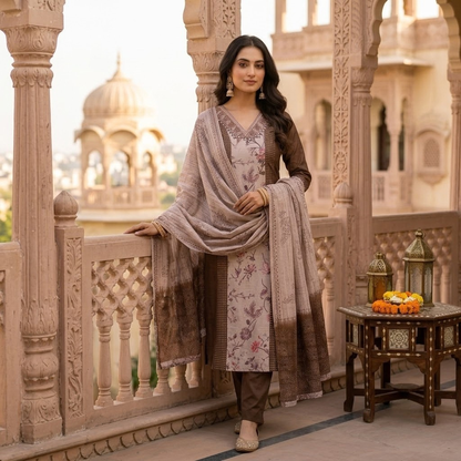 The Mocha Mirrorwork Dupatta Set