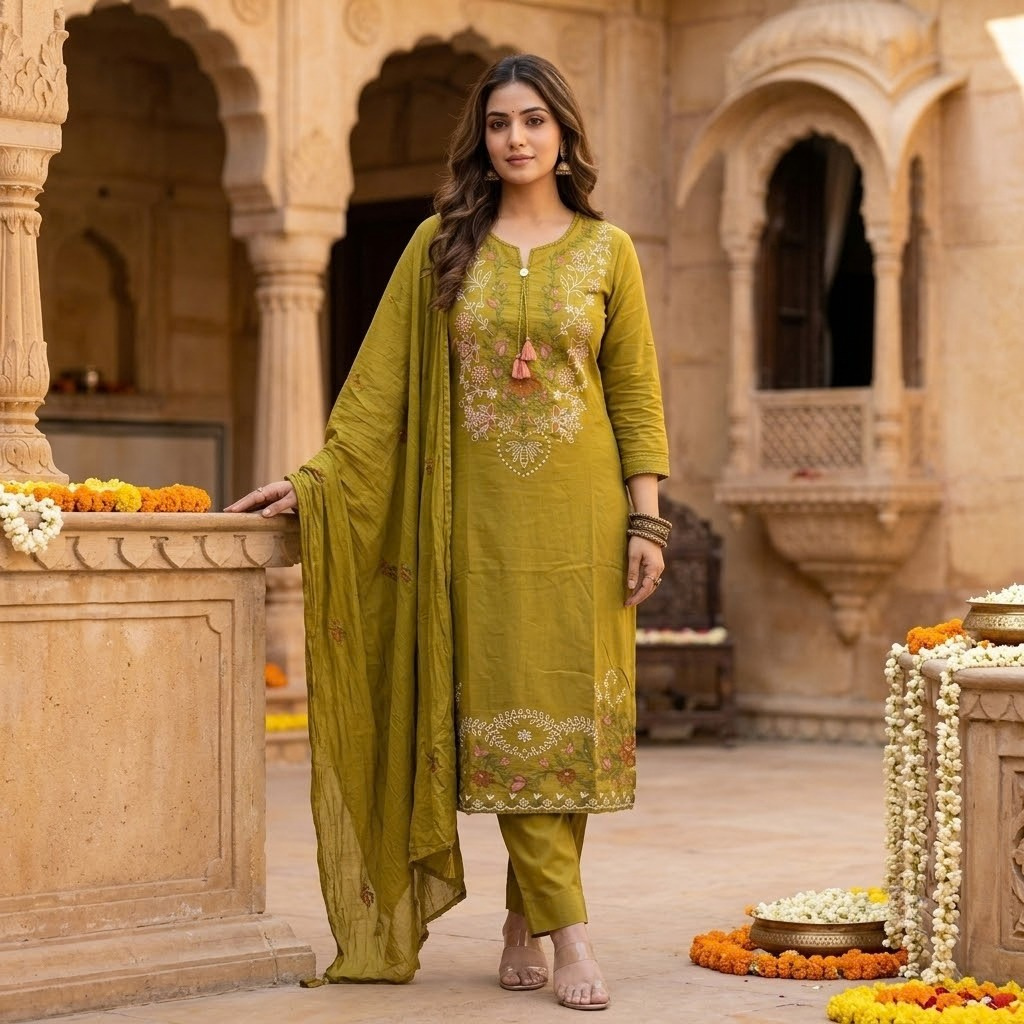 The Palash Embroidered Dupatta Set
