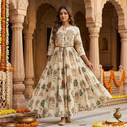 The Oasis Tiered Linen Cotton Gown
