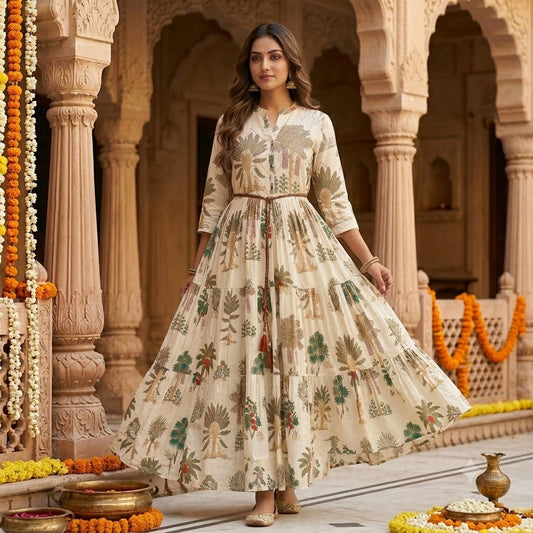 The Oasis Tiered Linen Cotton Gown