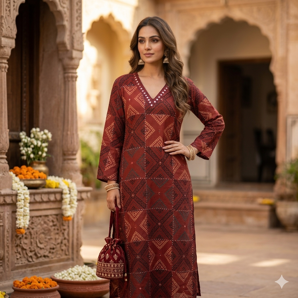 The Aadya Geometric Long Kurti