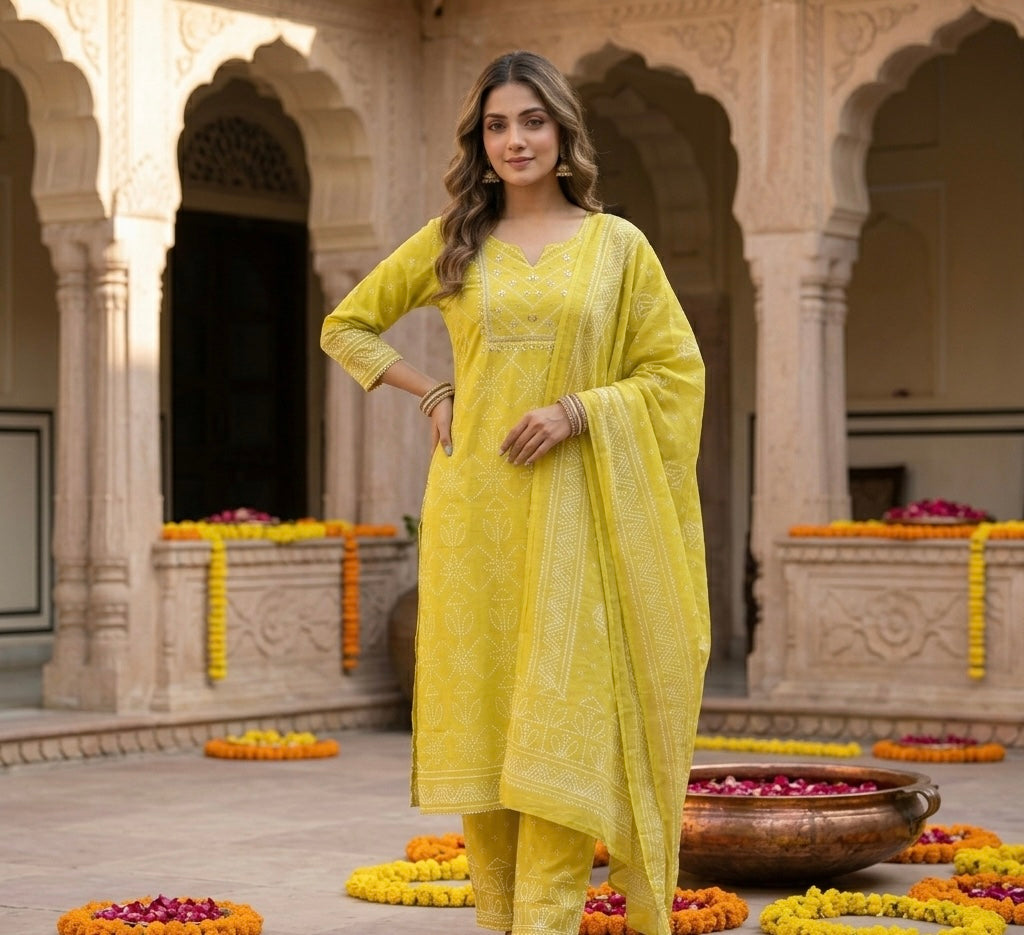 Printed Bandhej Dupatta Set