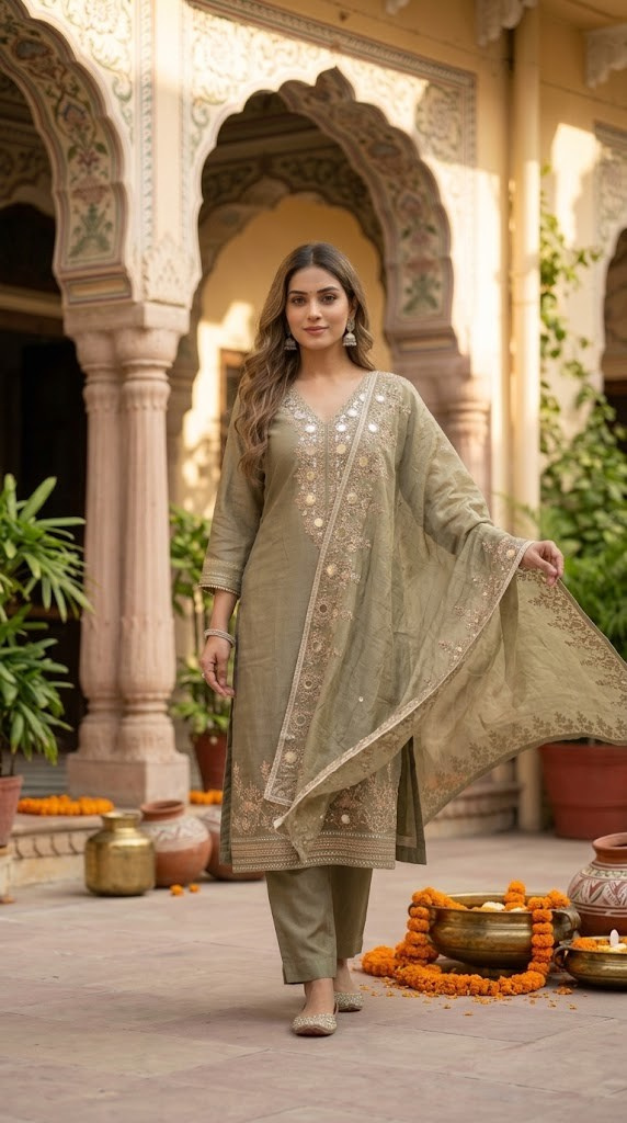 The Purvi Mirror Embroidered Dupatta Set