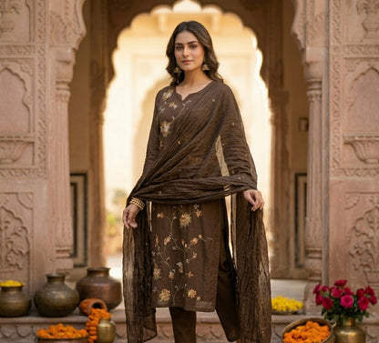 Simple Cross Stitch Embroidered Dupatta Set