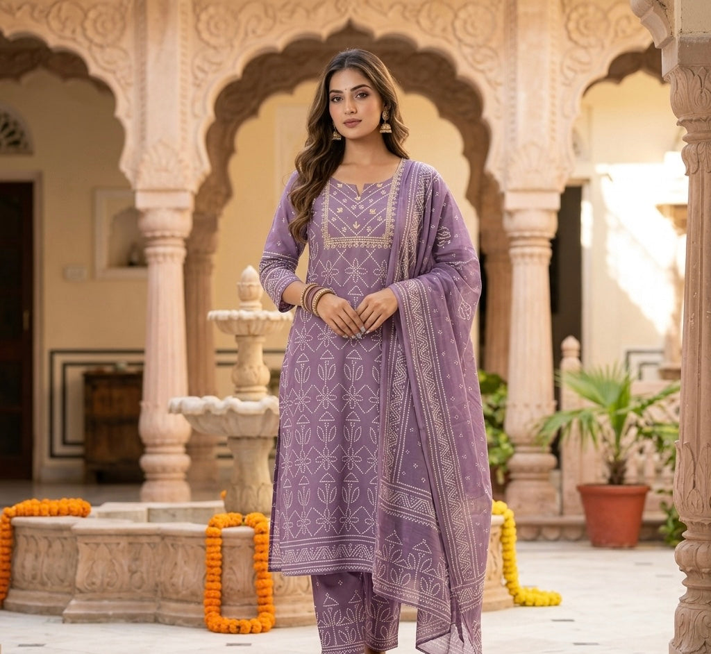 Printed Bandhej Dupatta Set