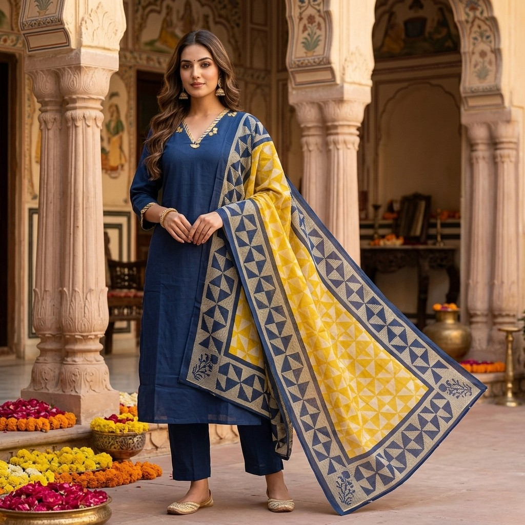 Contrast Spice Dupatta Set