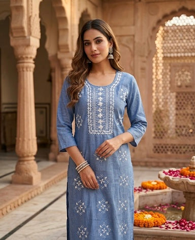 Denim Blue Applique Kurti