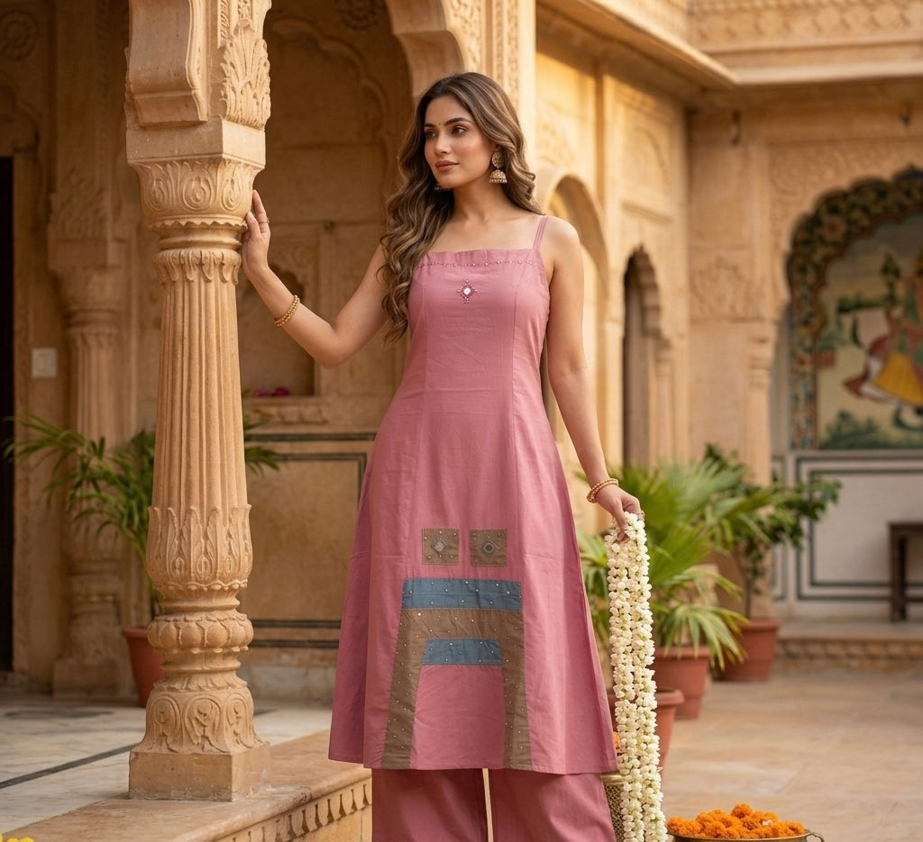Meadow Pink Cotton Spaghetti Co-ord Set