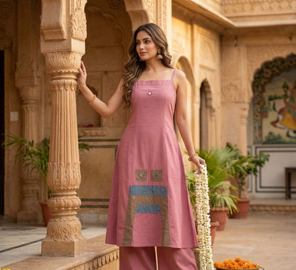 Meadow Pink Cotton Spaghetti Co-ord Set