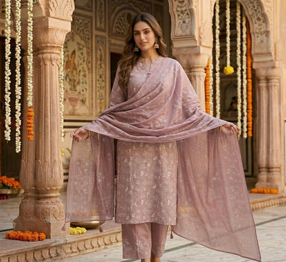 Romantic Lovebirds Embroidered Dupatta Set