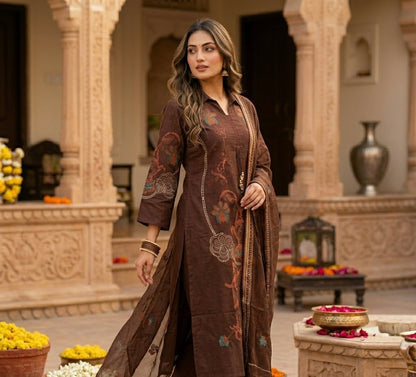 Earthy Elegance Cross Stitch Dupatta Set
