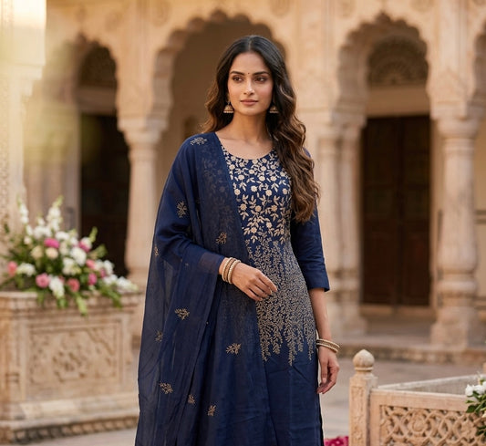 Spring Cambric Cotton Thread Embroidered Dupatta Set