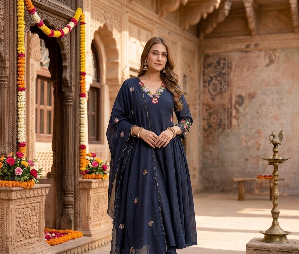 Zeenat Floral Embroidered Dupatta Set