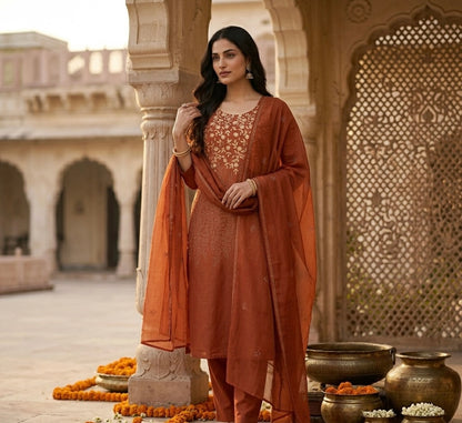 Spring Cambric Cotton Thread Embroidered Dupatta Set