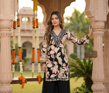 Zaira Shadow Bloom Co-ord Set with Farsi Salwar