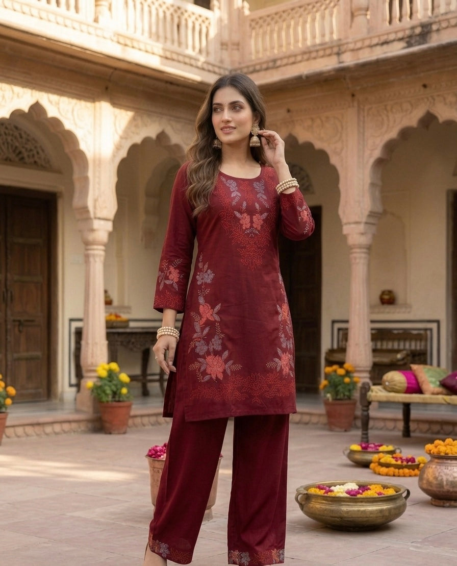 The Gulnaaz Cross-Stitch Rayon-Cotton Co-ord Set