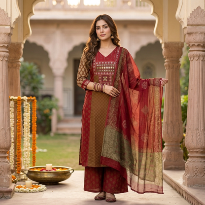 Sleeveless Kutch Dupatta Set