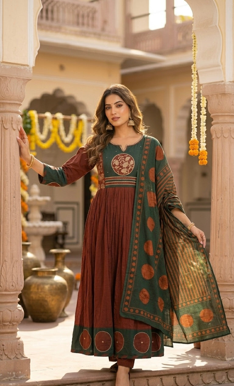 Forest Green Dupatta Set