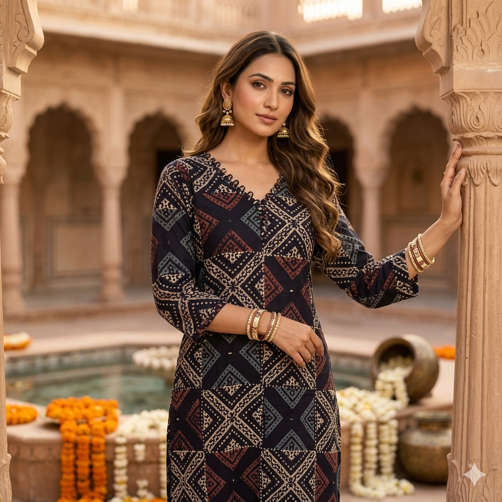 The Aadya Geometric Long Kurti