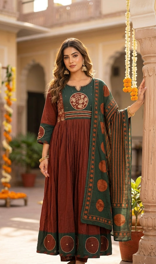 Forest Green Dupatta Set