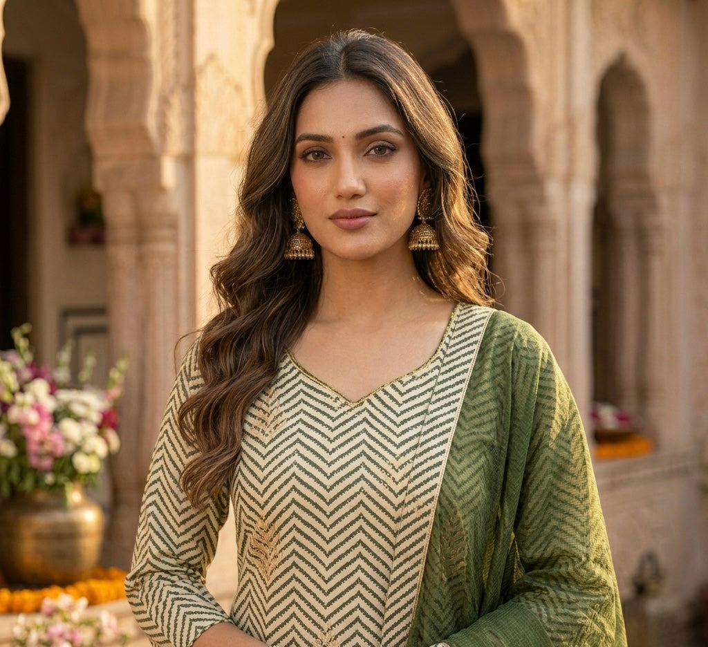 Maru Zigzag Dupatta Set with Gharara