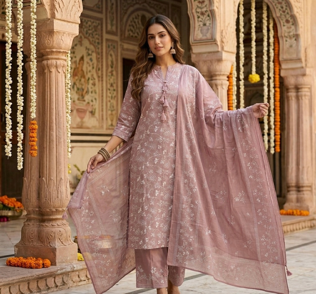 Romantic Lovebirds Embroidered Dupatta Set