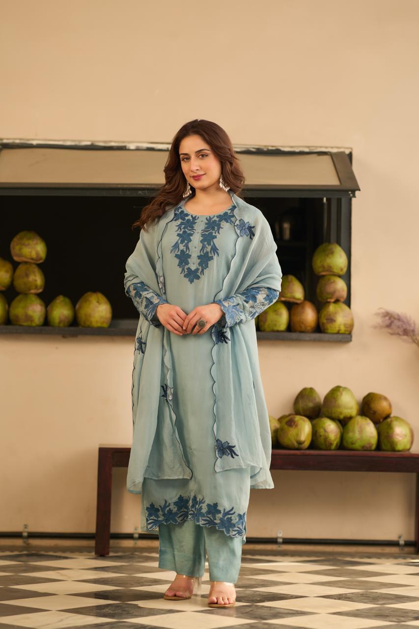 Powder Blue Serene Organza Dupatta Set