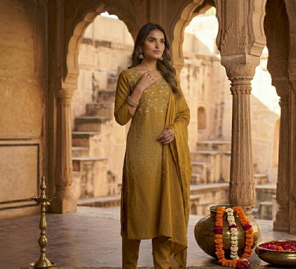 Spring Cambric Cotton Thread Embroidered Dupatta Set