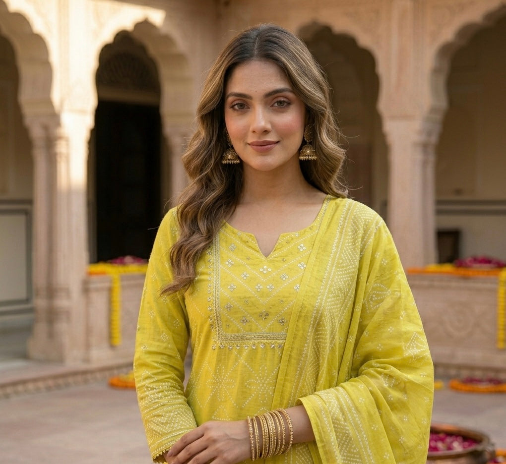 Printed Bandhej Dupatta Set
