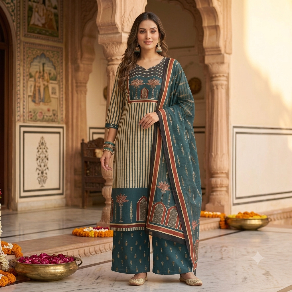 Ziya Striped Dupatta Set
