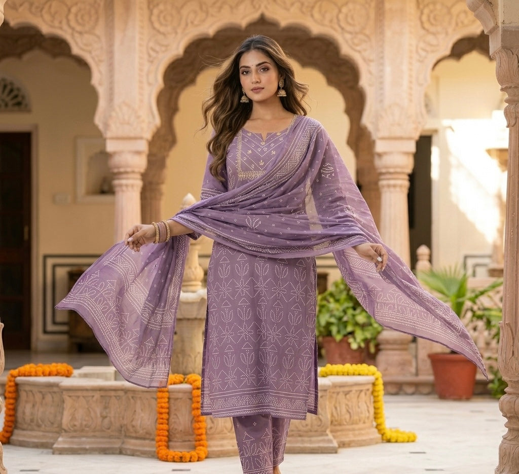 Printed Bandhej Dupatta Set