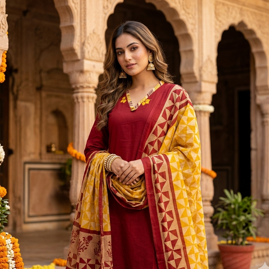 Contrast Spice Dupatta Set