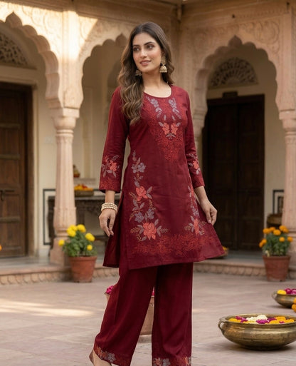 The Gulnaaz Cross-Stitch Rayon-Cotton Co-ord Set
