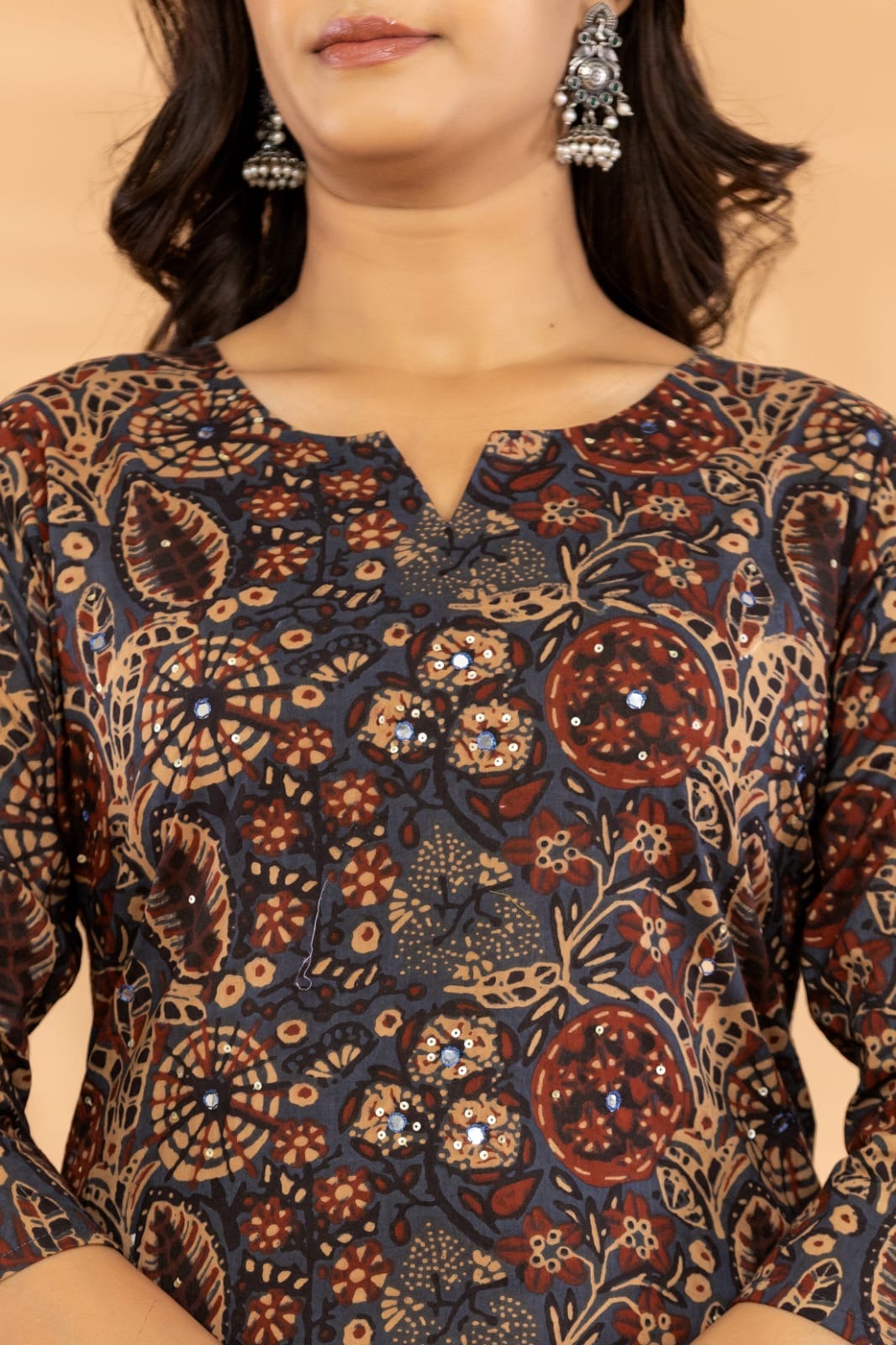 Pure Cambric Cotton Printed Co-ord Set with Sequin Detailing