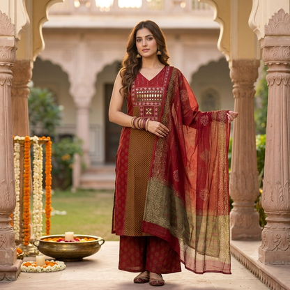 Sleeveless Kutch Dupatta Set