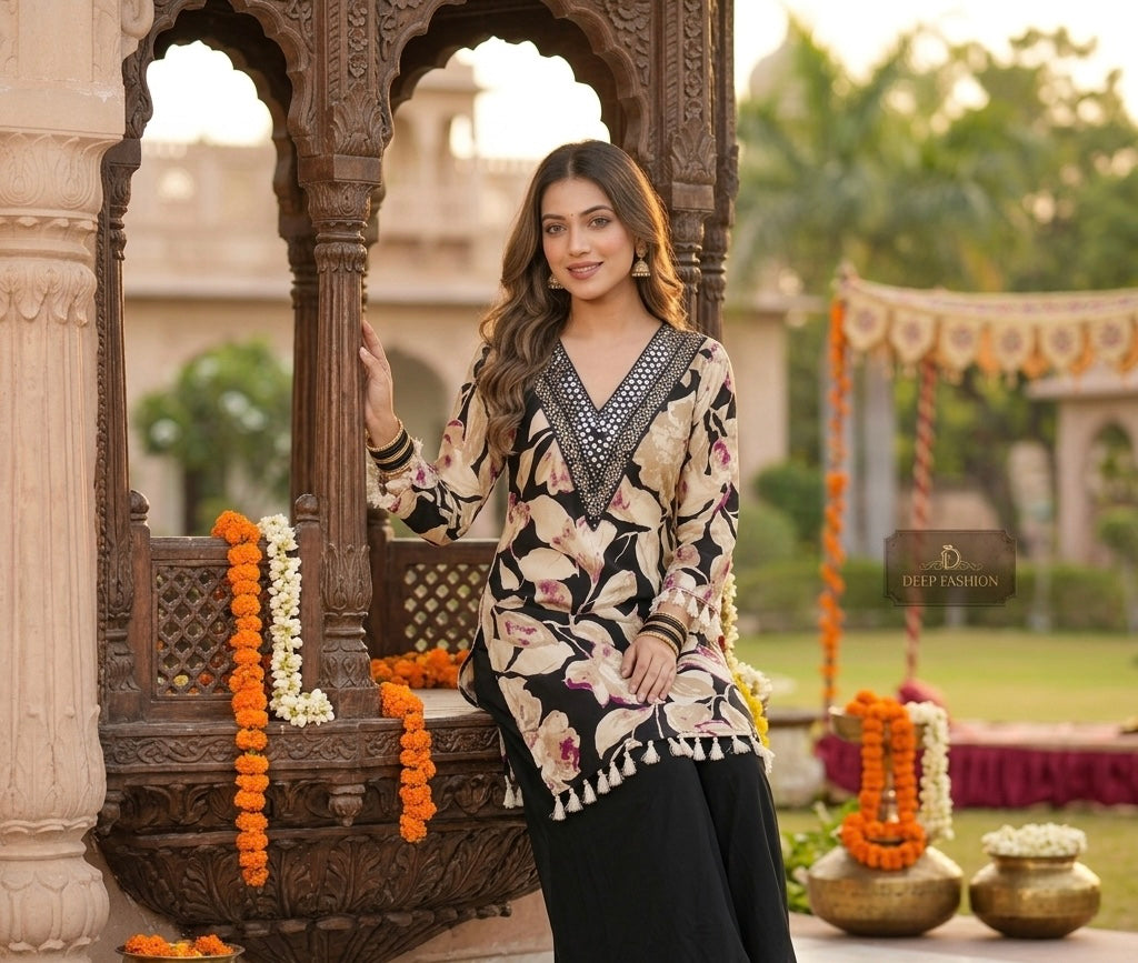 Zaira Shadow Bloom Co-ord Set with Farsi Salwar